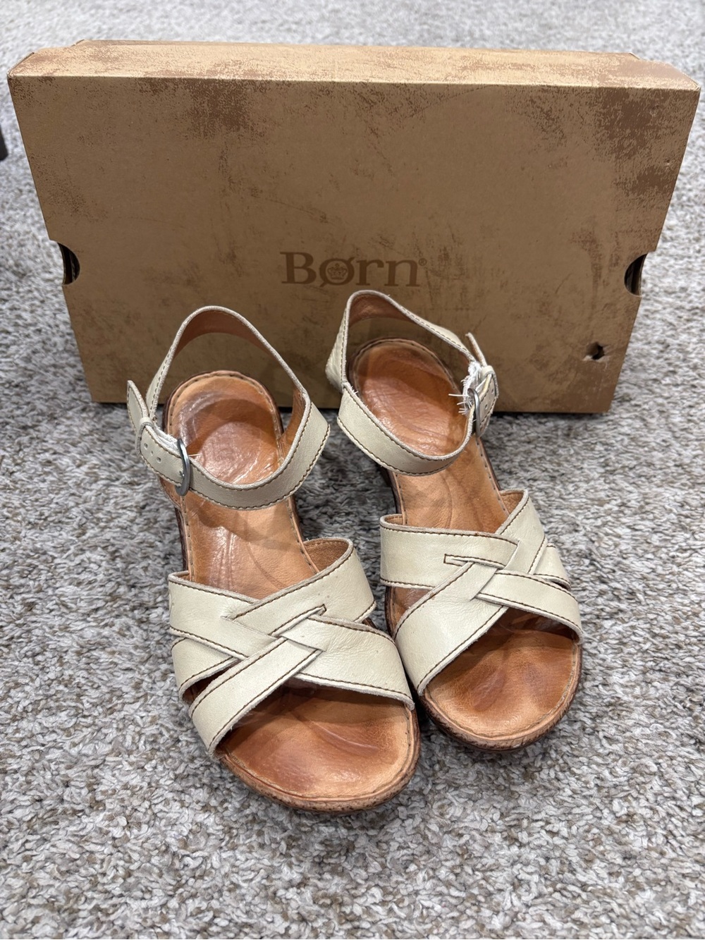 Born Cream Leather Crisscross Slingback Sandals